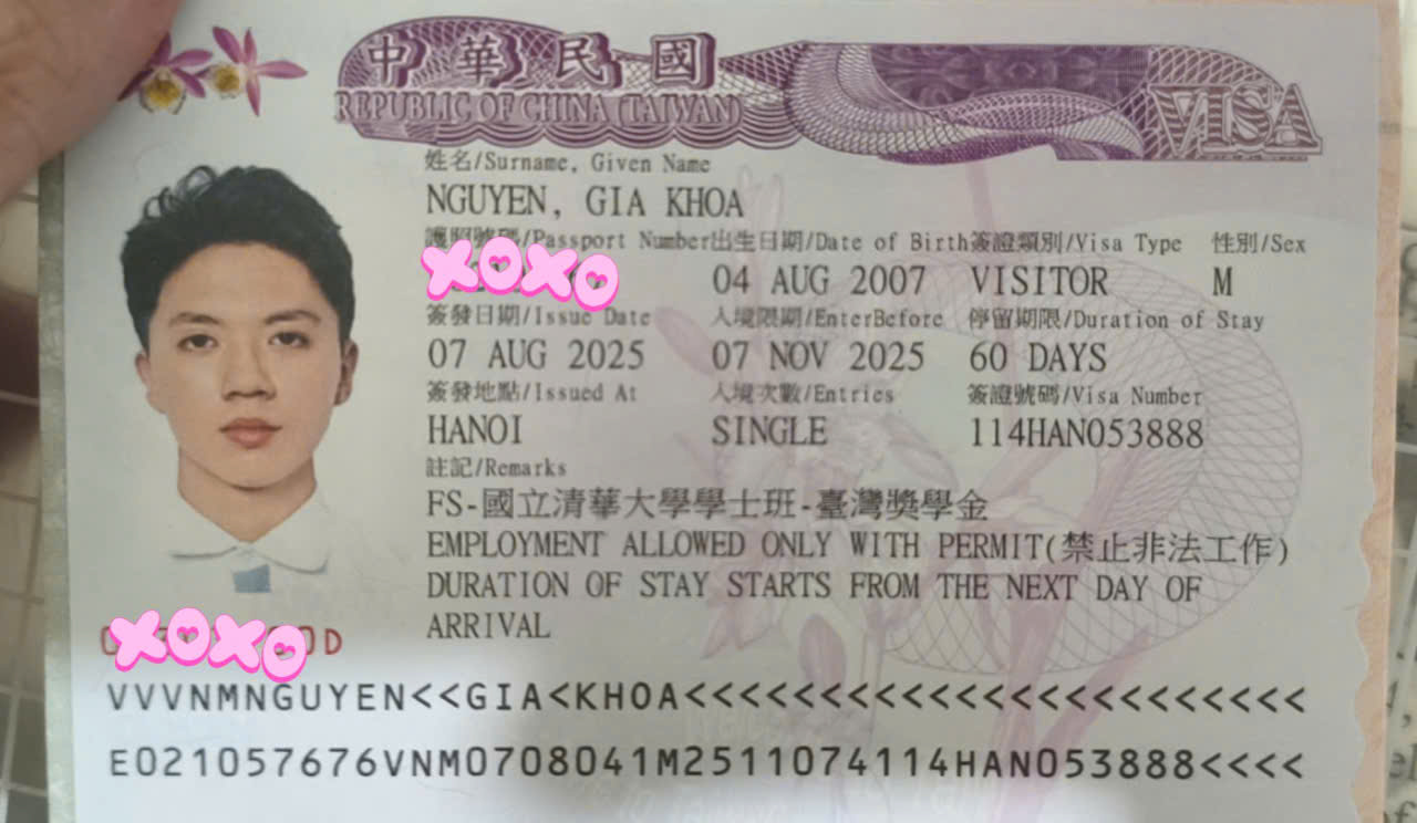 Chúc mừng Nguyễn Gia Khoa đã được học bổng Chính Phủ Đài Loan trường Đại học Thanh Hoa