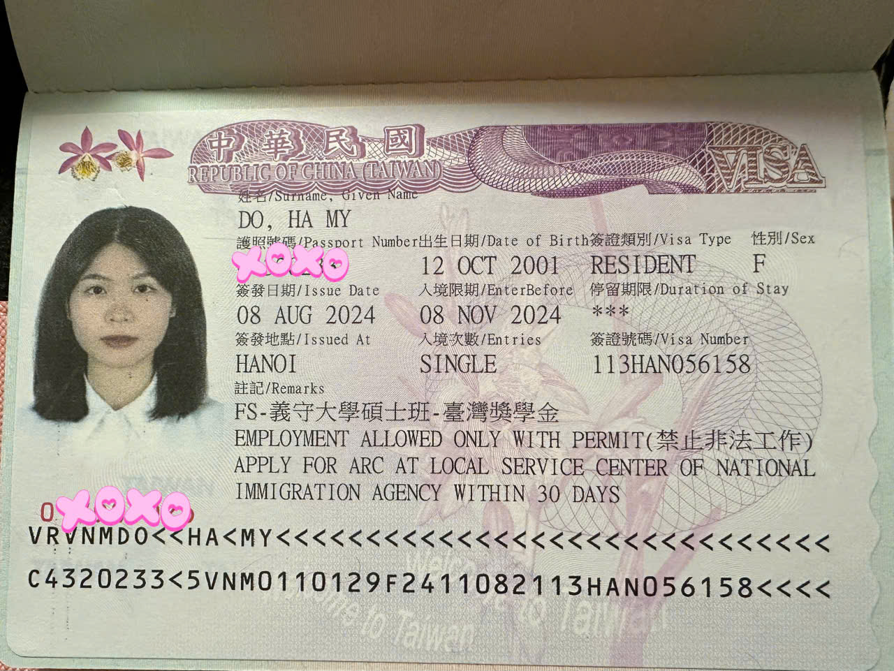 Xin chúc mừng học sinh Đỗ Hà My đã chính thức nhận được visa du học Đài Loan