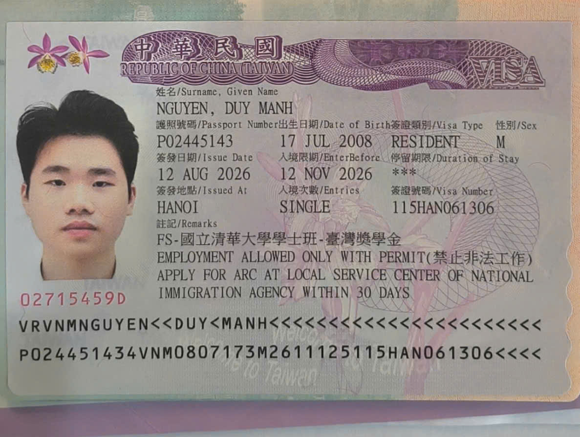 Chúc mừng học sinh Nguyễn Duy Mạnh đã nhận học bổng MOE bậc Cử nhân